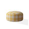 24" Yellow And White Canvas Round Gingham Pouf Cover