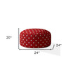 24" Red And White Cotton Round Polka Dots Pouf Cover