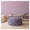 24" Purple And White Cotton Round Abstract Pouf Cover