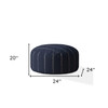 24" Blue Cotton Round Striped Pouf Cover