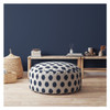 24" Blue And White Canvas Round Polka Dots Pouf Cover