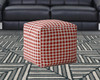 17" Red And White Cotton Gingham Pouf Cover