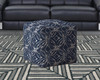 17" Blue And White Canvas Damask Pouf Cover