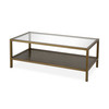 45" Gold Glass Rectangular Coffee Table With Shelf