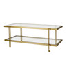 45" Gold Glass Rectangular Coffee Table With Shelf