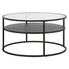 32" Black and Glass Round Two Layer Coffee Table With Shelf