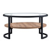 34" Black Brown and Glass Round Coffee Table With Shelf