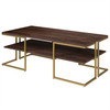 45" Gold and Brown Rectangular Coffee Table With Shelf