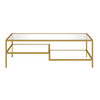 54" Gold and Glass Rectangular Coffee Table With Two Shelves