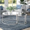 Set Of Two 35" Silver Glass Round Nested Coffee Tables