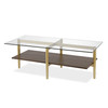 47" Gold Glass and Walnut Rectangular Coffee Table With Shelf