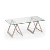 46" Silver and Glass Rectangular Sawhorse Coffee Table