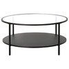 36" Black Glass Round Coffee Table With Shelf