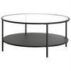 36" Black Glass Round Coffee Table With Shelf