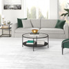 36" Black Glass Round Coffee Table With Shelf