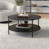 36" Black Glass Round Coffee Table With Shelf