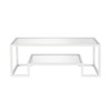 45" White Glass Rectangular Coffee Table With Shelf