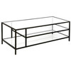 46" Black Glass Rectangular Coffee Table With Two Shelves