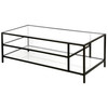 46" Black Glass Rectangular Coffee Table With Two Shelves