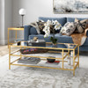 46" Gold Glass Rectangular Coffee Table With Two Shelves