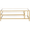 46" Gold Glass Rectangular Coffee Table With Two Shelves