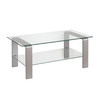 40" Silver Glass Rectangular Coffee Table With Shelf