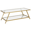 48" Gold Glass Rectangular Coffee Table With Shelf