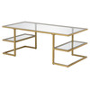 47" Gold Glass Rectangular Coffee Table With Two Shelves