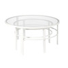 Set Of Two 36" White Glass Round Nested Coffee Tables