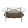 36" Gold Glass Round Coffee Table With Shelf