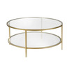 36" Gold Glass Round Coffee Table With Shelf