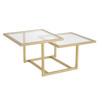 43" Gold Glass Square Coffee Table With Two Shelves