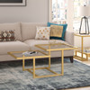 43" Gold Glass Square Coffee Table With Two Shelves