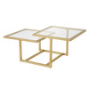 43" Gold Glass Square Coffee Table With Two Shelves