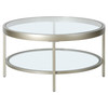 32" Silver Glass Round Coffee Table With Shelf