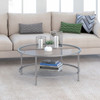 36" Silver Glass Round Coffee Table With Shelf