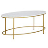 42" Gold And White Faux Marble Oval Coffee Table