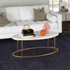 42" Gold And White Faux Marble Oval Coffee Table