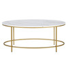 42" Gold And White Faux Marble Oval Coffee Table