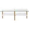 47" Gold And White Glass Rectangular Coffee Table With Shelf