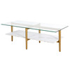 47" Gold And White Glass Rectangular Coffee Table With Shelf