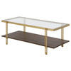 45" Gold And Brown Glass Rectangular Coffee Table With Shelf
