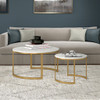 Set Of Two 36" Gold And White Faux Marble Round Nested Coffee Tables