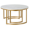 Set Of Two 36" Gold And White Faux Marble Round Nested Coffee Tables