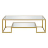 54" Gold Glass Rectangular Coffee Table With Shelf