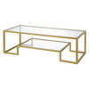 54" Gold Glass Rectangular Coffee Table With Shelf