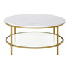 36" Gold Faux Marble Round Coffee Table With Shelf