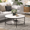 36" Black Faux Marble Round Coffee Table With Shelf