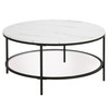 36" Black Faux Marble Round Coffee Table With Shelf