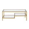 45" Gold Glass Rectangular Coffee Table With Two Shelves